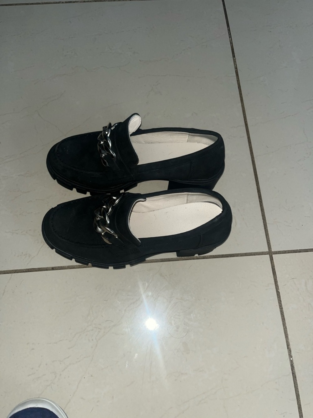 Black Suede Chain Accent Loafers